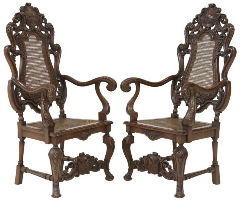 (2) BAROQUE STYLE CARVED CANED