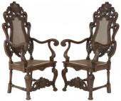 (2) BAROQUE STYLE CARVED CANED