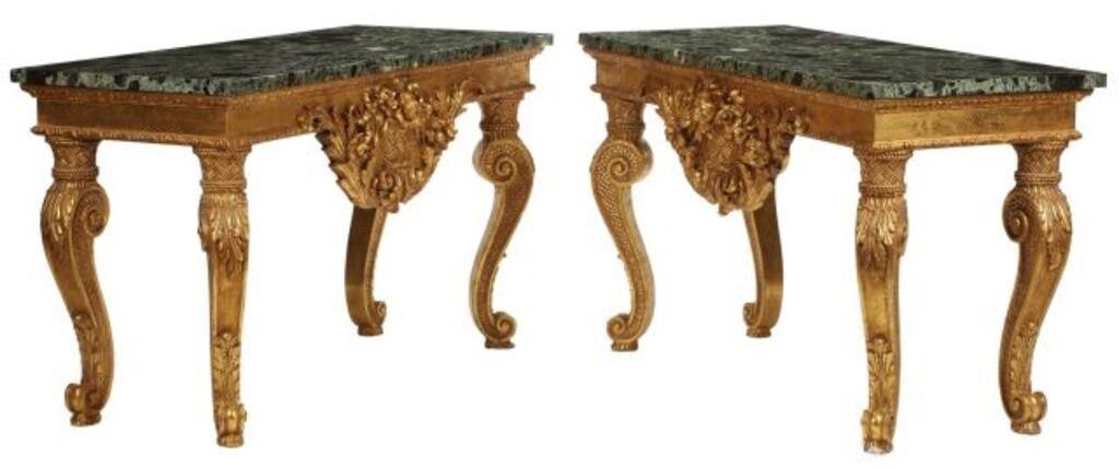 (2) BAROQUE STYLE MARBLE-TOP GILT