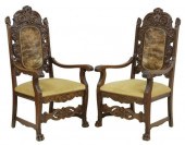 (2) BAROQUE STYLE OAK COWHIDE