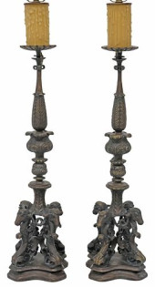 (2) BAROQUE STYLE PATINATED BR