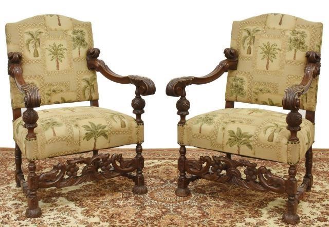 (2) BAROQUE STYLE UPHOLSTERED