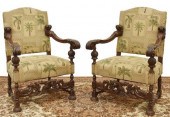 (2) BAROQUE STYLE UPHOLSTERED