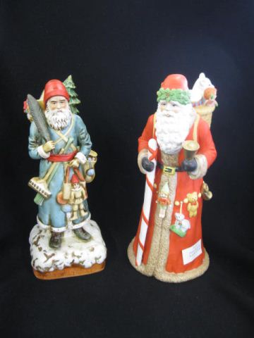 2 Bisque Santa Figurines with Music