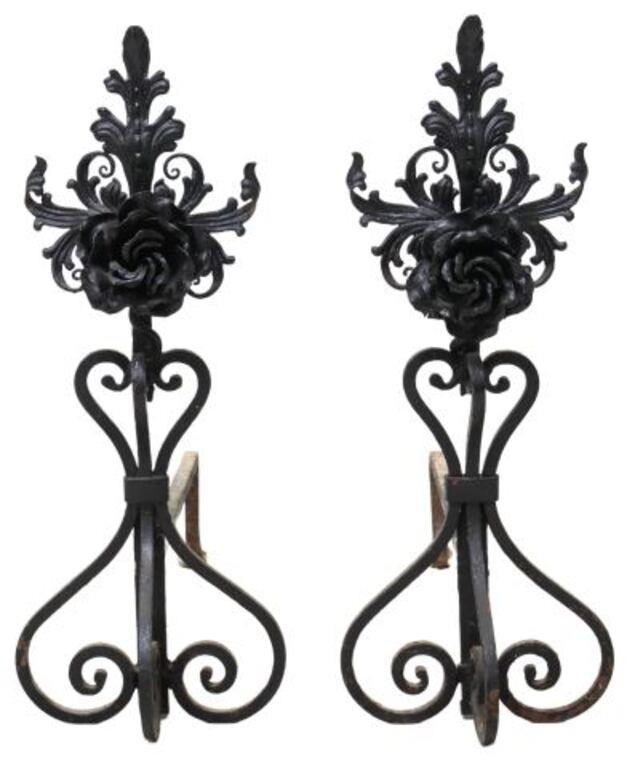 (2)  BLACK PAINTED FLORAL FIREPLACE