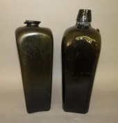 2 BLOWN OLIVE GREEN GLASS GIN