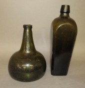 2 BLOWN OLIVE GREEN GLASS SPIR