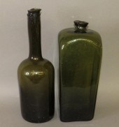 2 BLOWN OLIVE GREEN GLASS BOTT