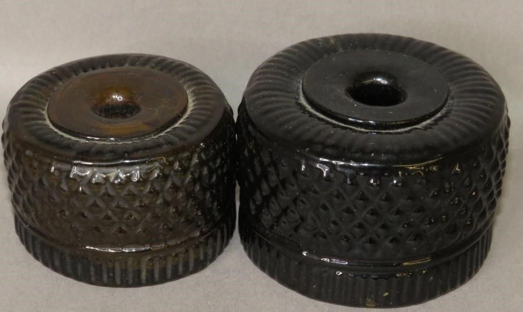 2 BLOWN THREE MOLD AMBER GLASS