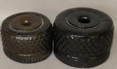 2 BLOWN THREE MOLD AMBER GLASS