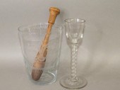 2 BLOWN UNCOLORED GLASS BEVERA