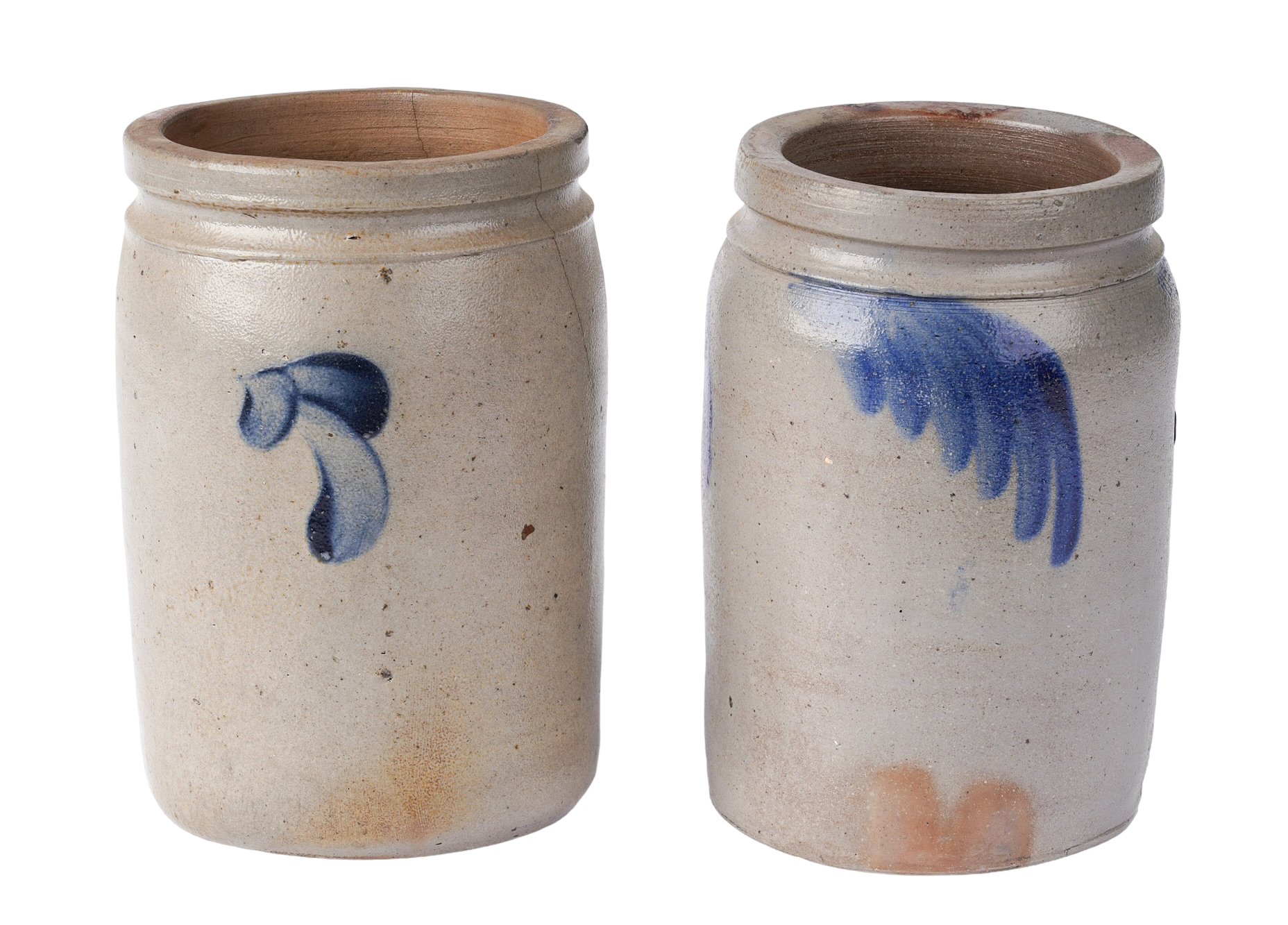 (2) Blue decorated stoneware