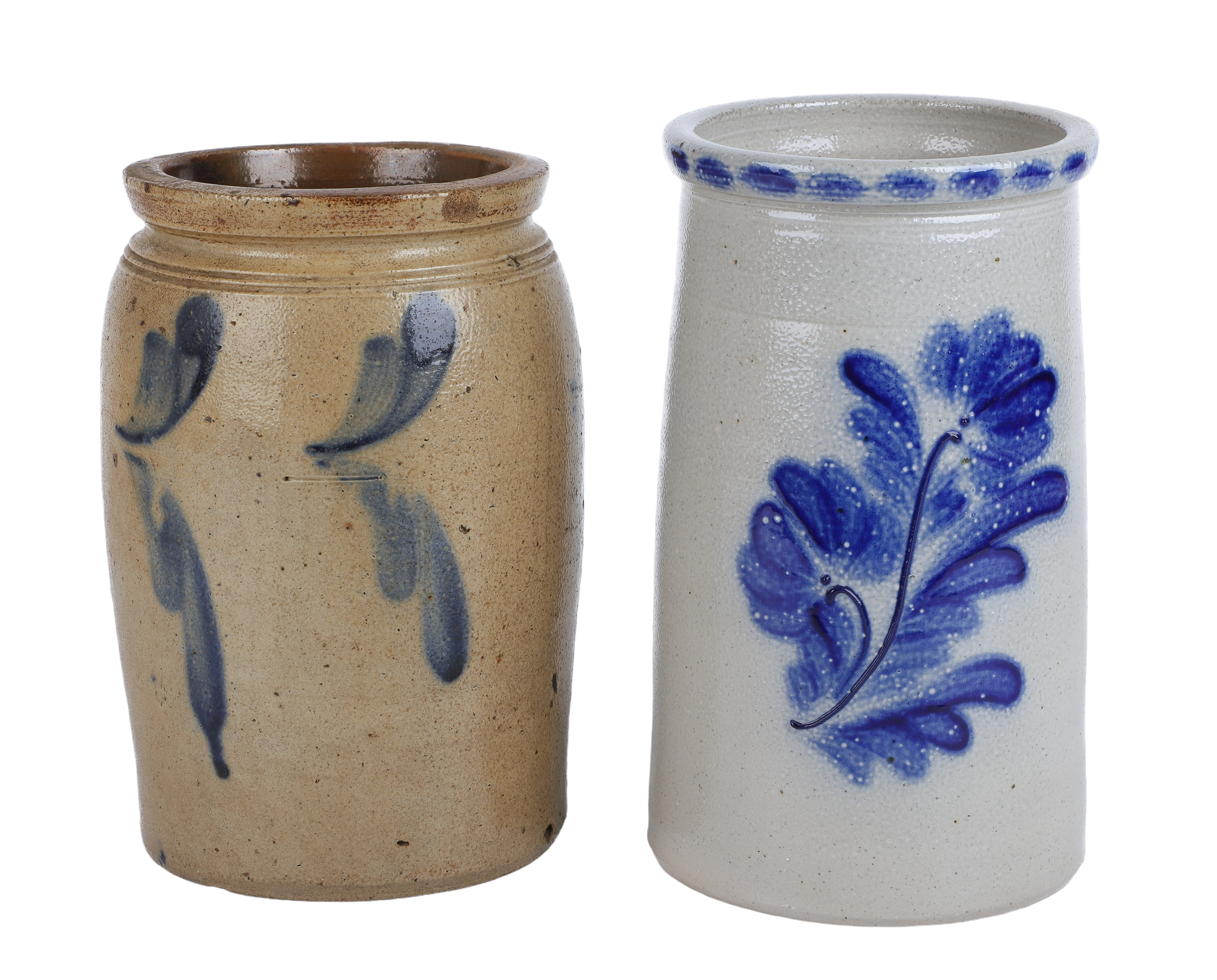 (2) Blue decorated stoneware