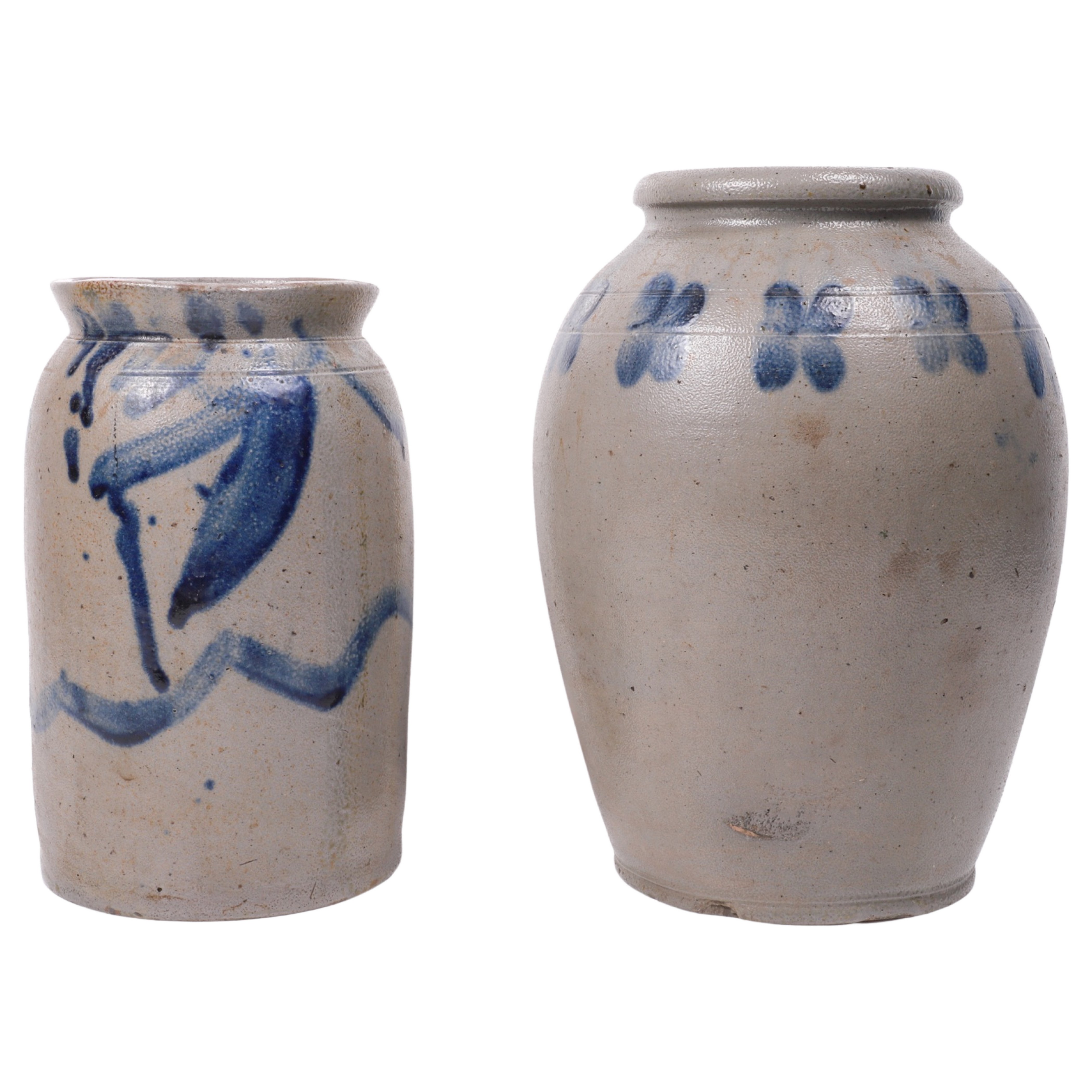 (2) Blue decorated stoneware