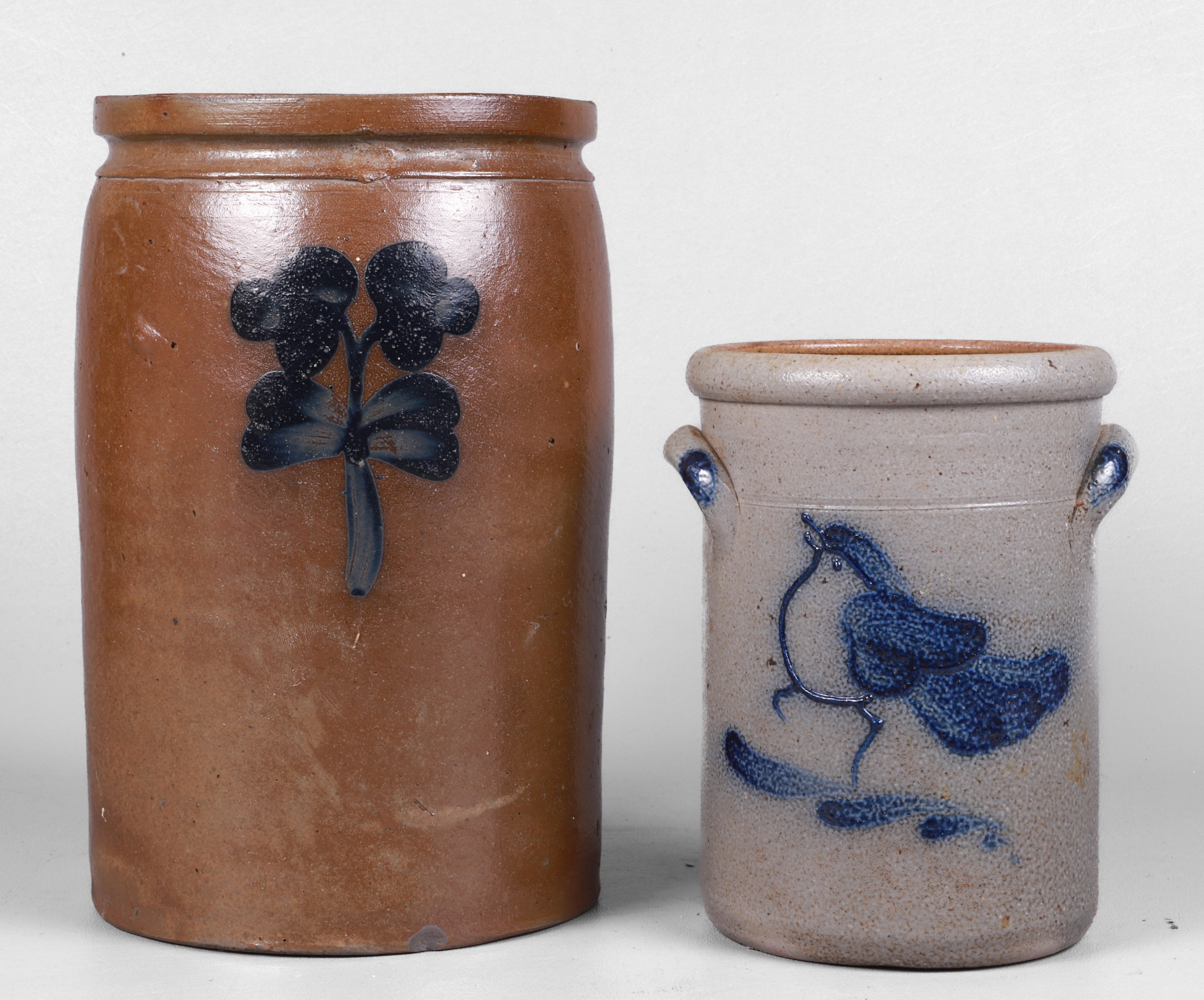 (2) Blue decorated stoneware