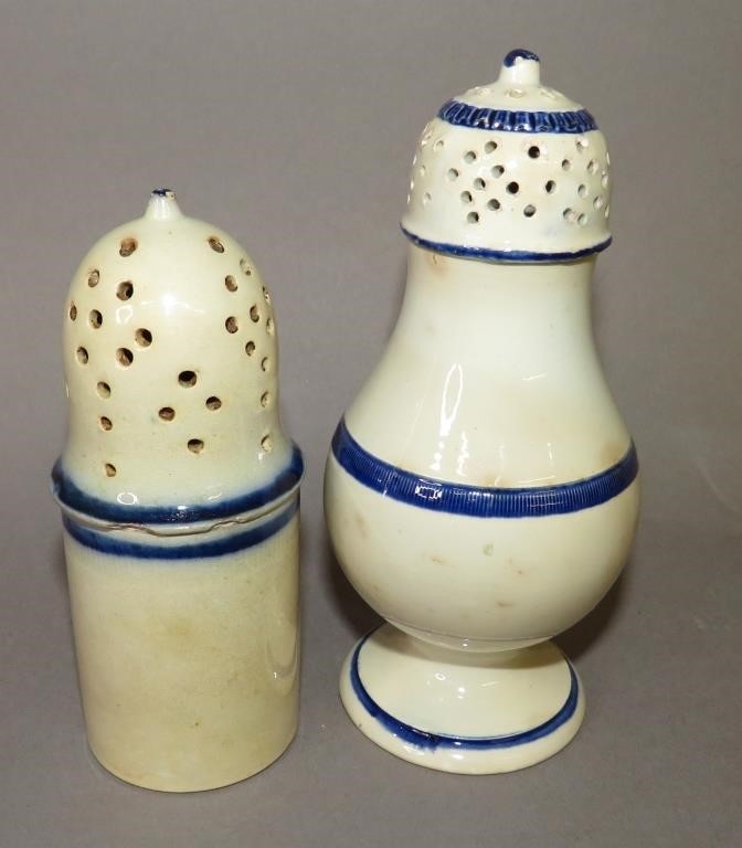 2 BLUE EDGED PEARLWARE PEPPER