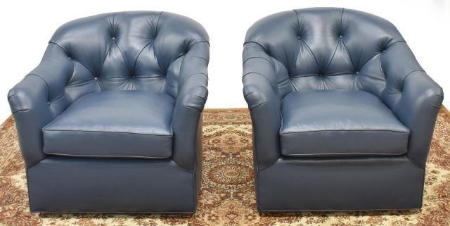 (2) BLUE LEATHER UPHOLSTERED SWIVEL