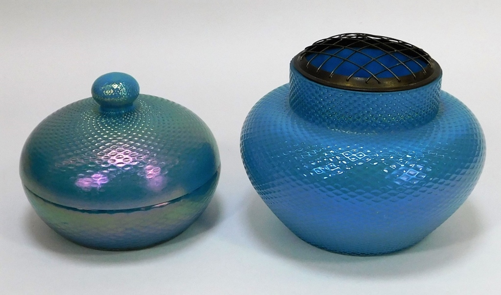 2 BLUE OPALESCENT BOHEMIAN ART