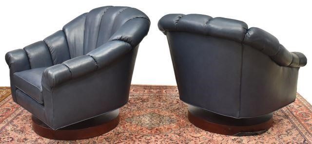 (2) BLUE TUFTED LEATHER SWIVEL