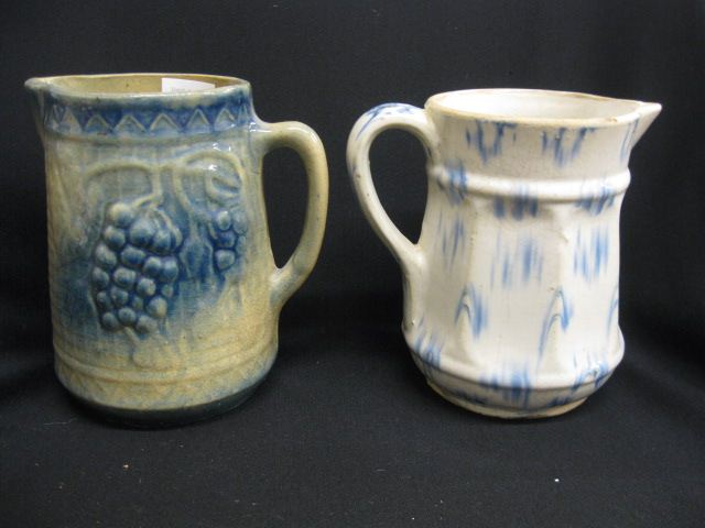 2 Blue & White Stoneware Pitchers
