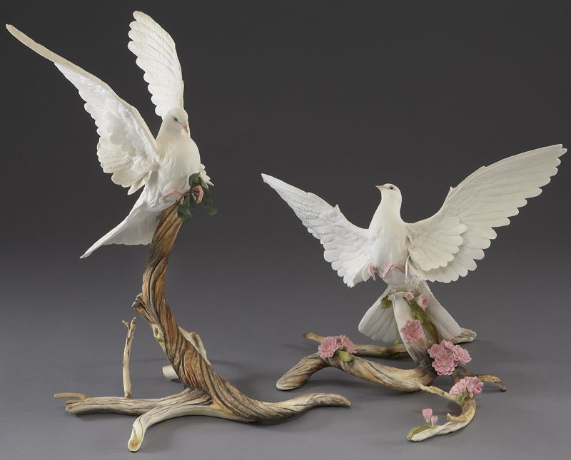 (2) Boehm White Doves on Cherry