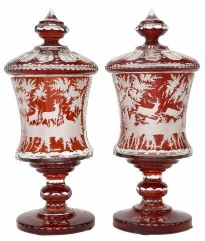 (2) BOHEMIAN RUBY-STAINED GLASS