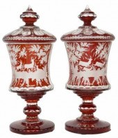 (2) BOHEMIAN RUBY-STAINED GLAS