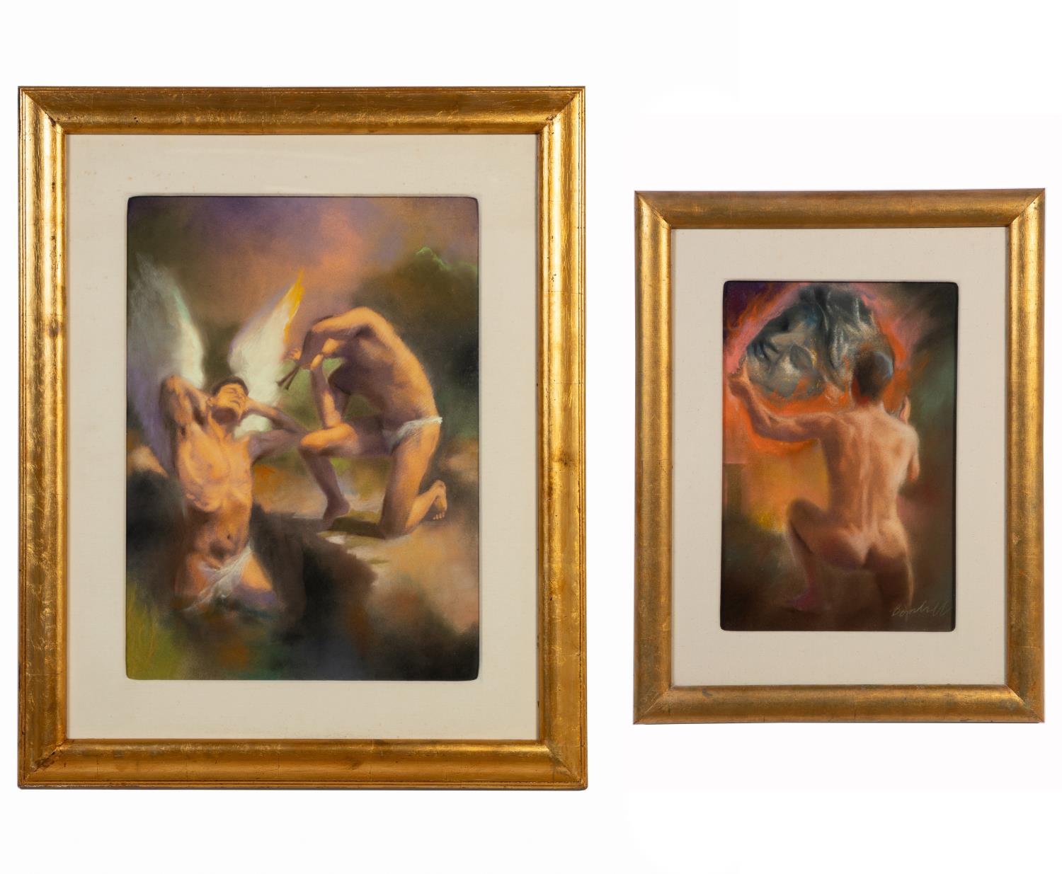 2 BOMHOFF, FIGURES OF NUDE MEN,
