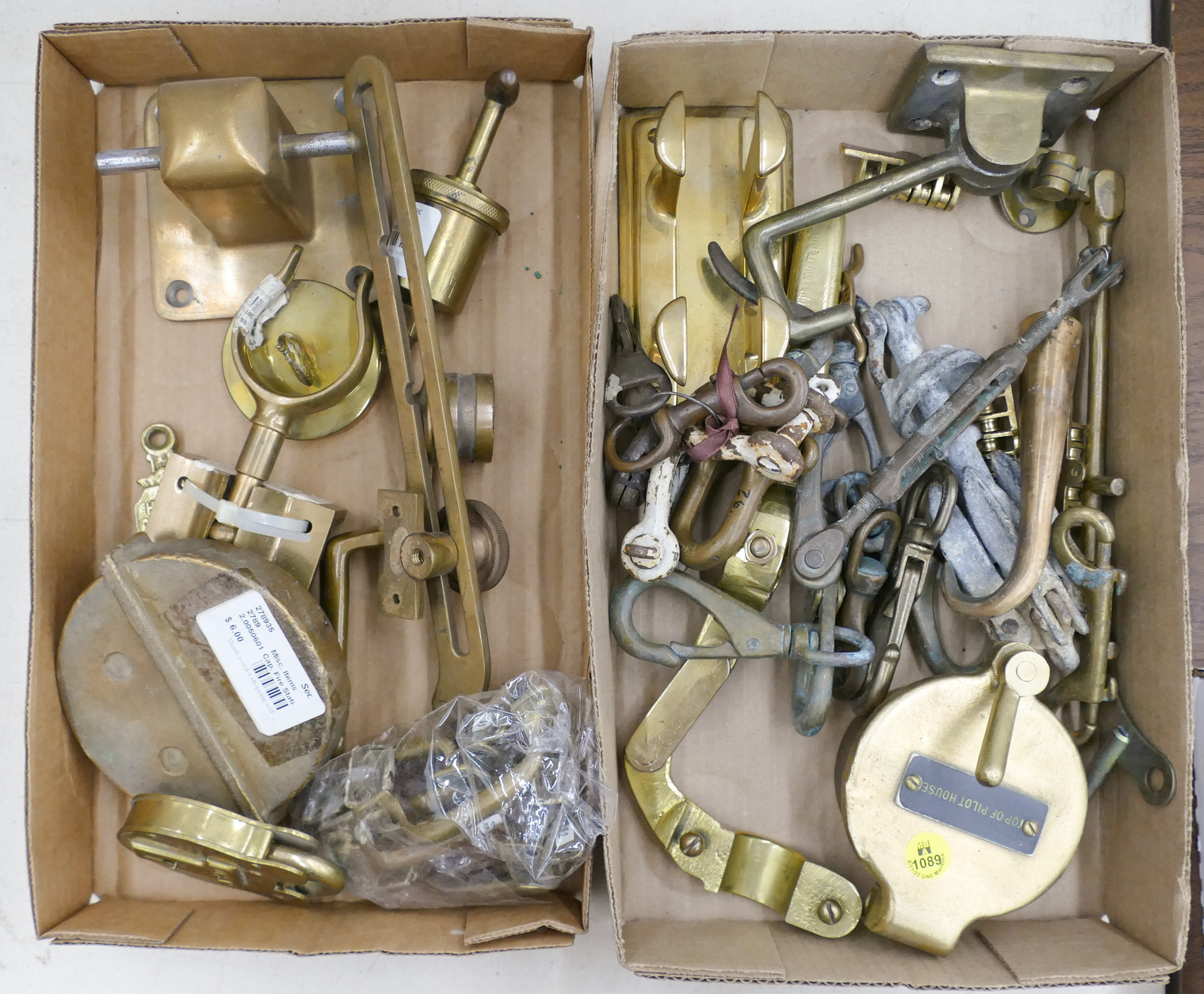 2 Boxes Assorted Brass Marine Parts