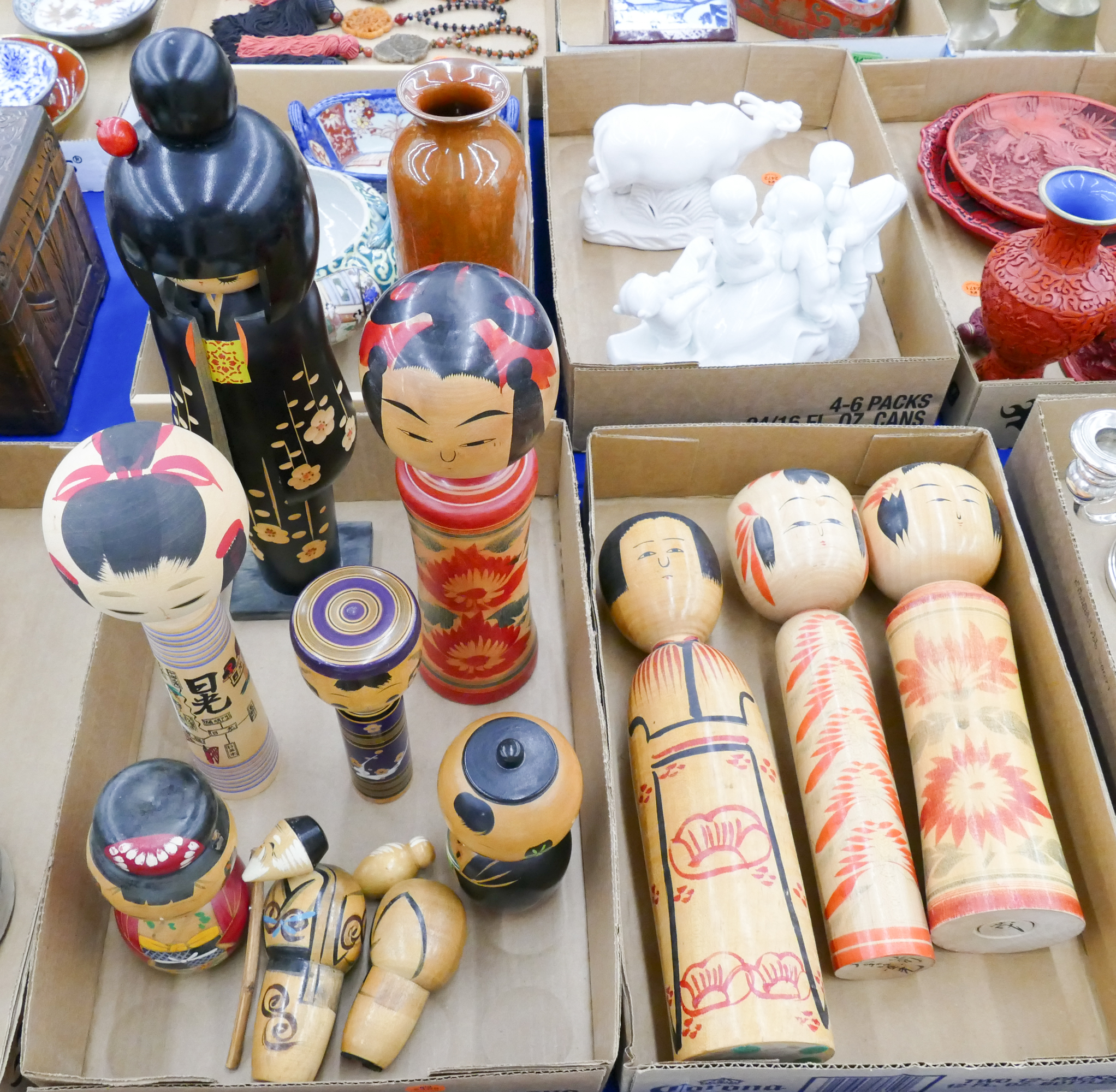 2 Boxes Japanese Wood Kokeshi Dolls