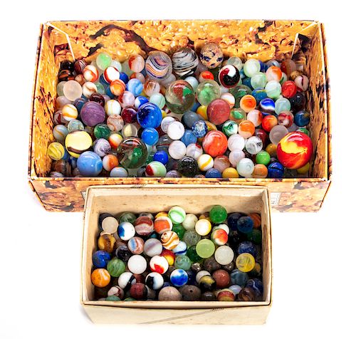 2 BOXES OF ANTIQUE MARBLESUsed