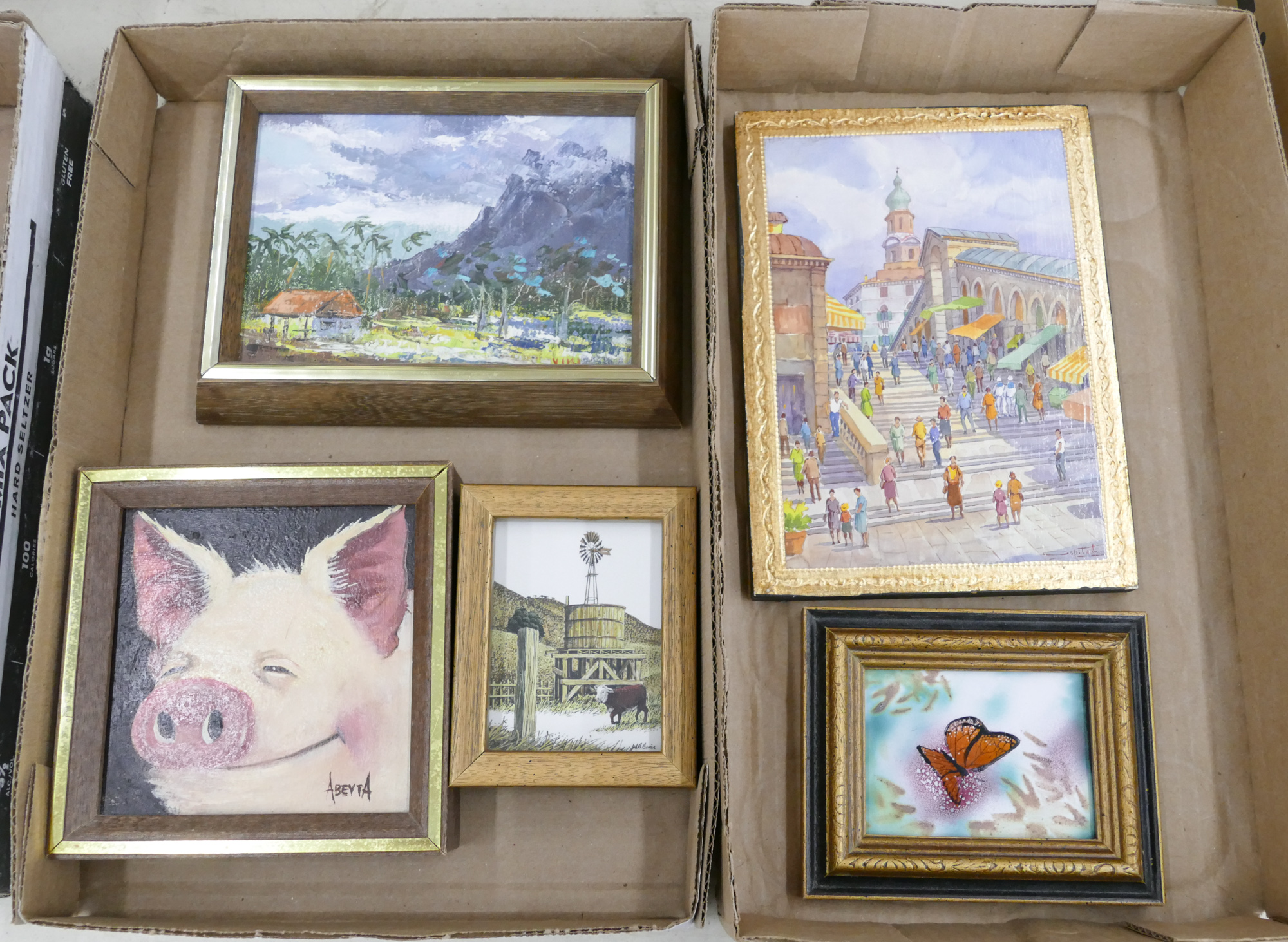 2 Boxes Small Framed Artworks