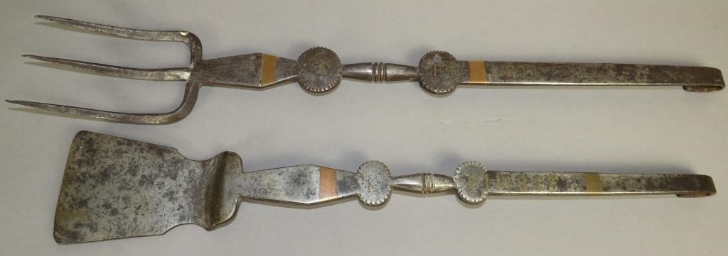2 BRASS & COPPER INLAY WROUGHT IRON