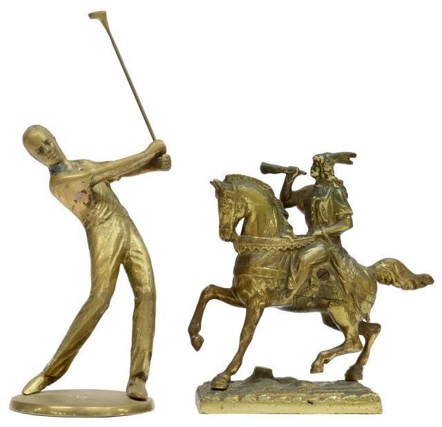 (2) BRASS FIGURAL GROUP: KNIGHT &