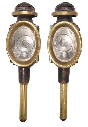 (2) BRASS-FRAMED BEVELED GLASS