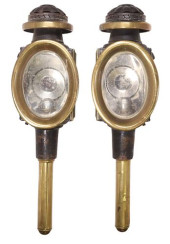 (2) BRASS-FRAMED BEVELED GLASS