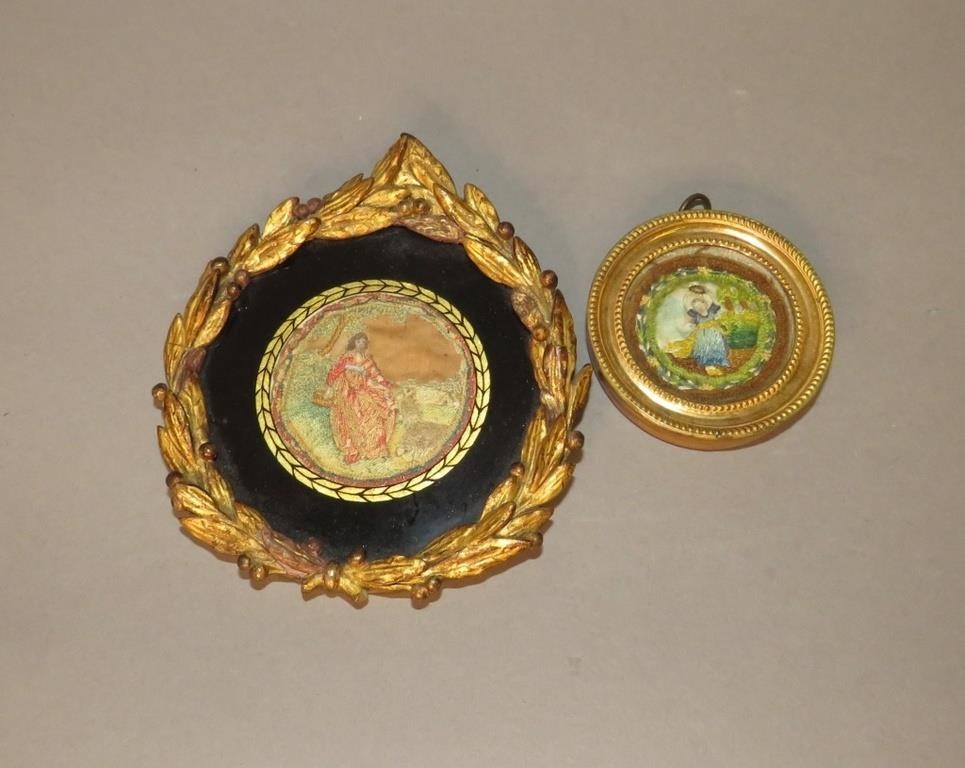 2 BRASS FRAMED NEEDLEWORK