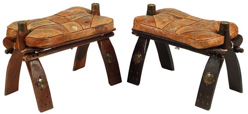 (2) BRASS-MOUNTED HARDWOOD CAMEL