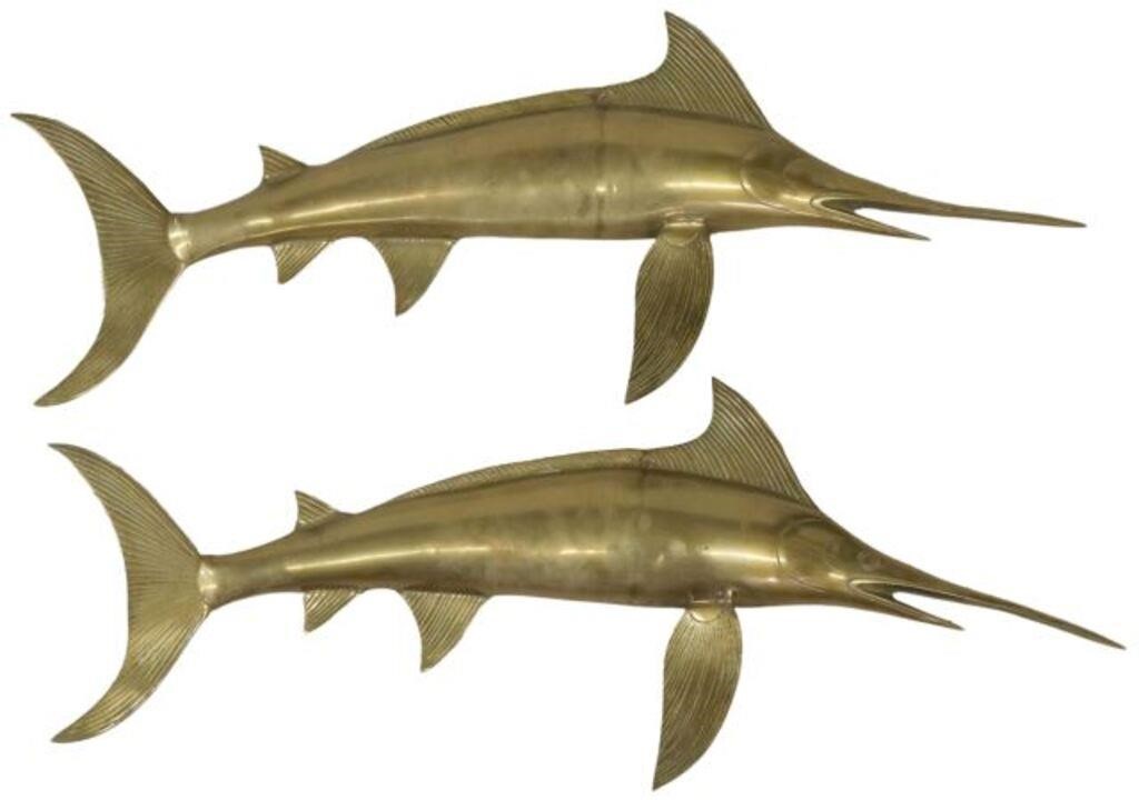 (2) BRASS SWORDFISH WALL-MOUNTED
