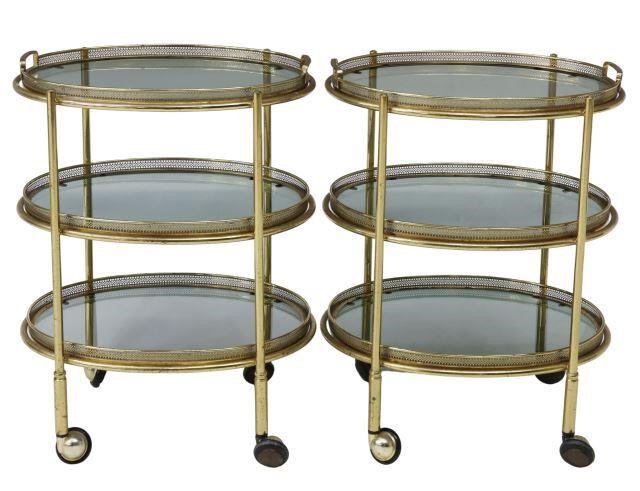 (2) BRASS TRAY-TOP SERVICE TROLLEYS