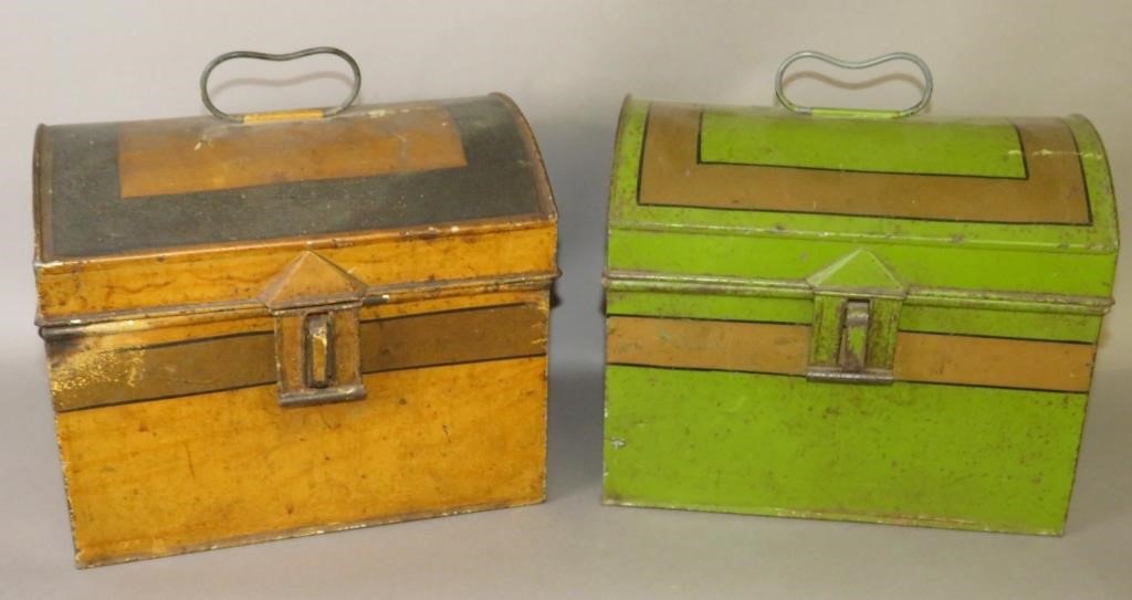 2 BRIGHT COLOR PAINTED DOMED TIN