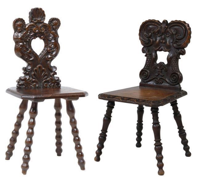 (2) BRITISH FIGURAL CARVED HALL