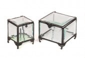 2 BRONZE AND GLASS JEWELRY CAS