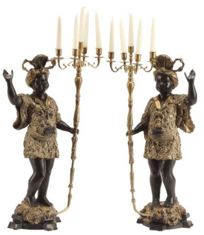 (2) BRONZE BLACKAMOOR FIVE-LIGHT