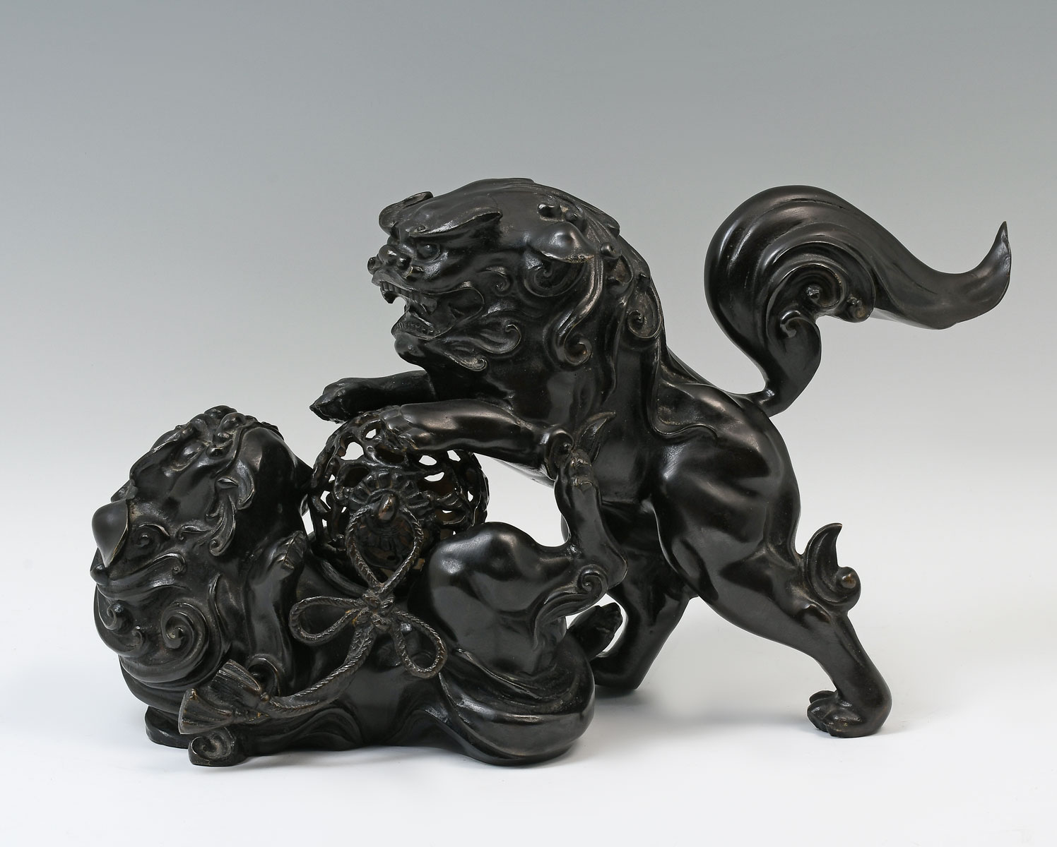 2 BRONZE CHINESE FOO DOGS WITH