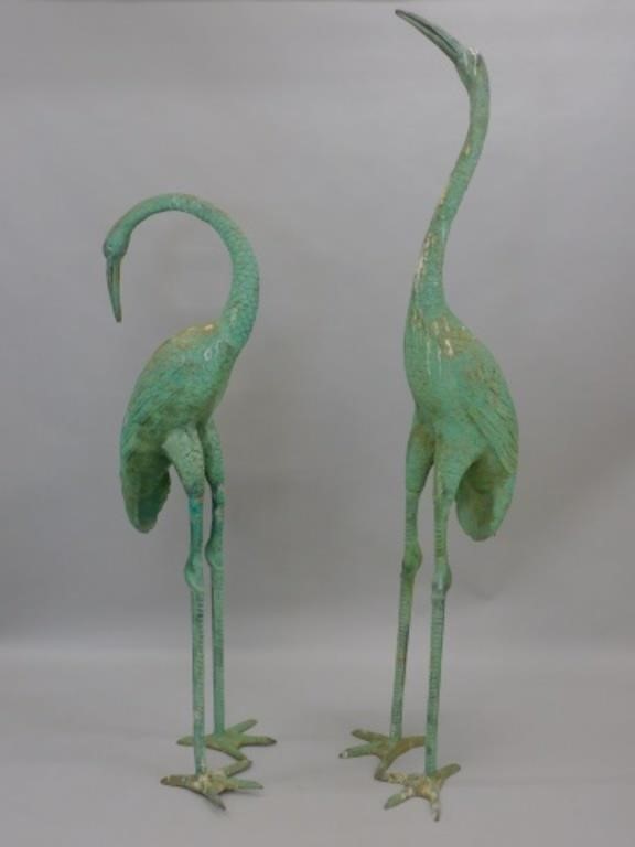 (2) BRONZE CRANE SCULPTURES. MID