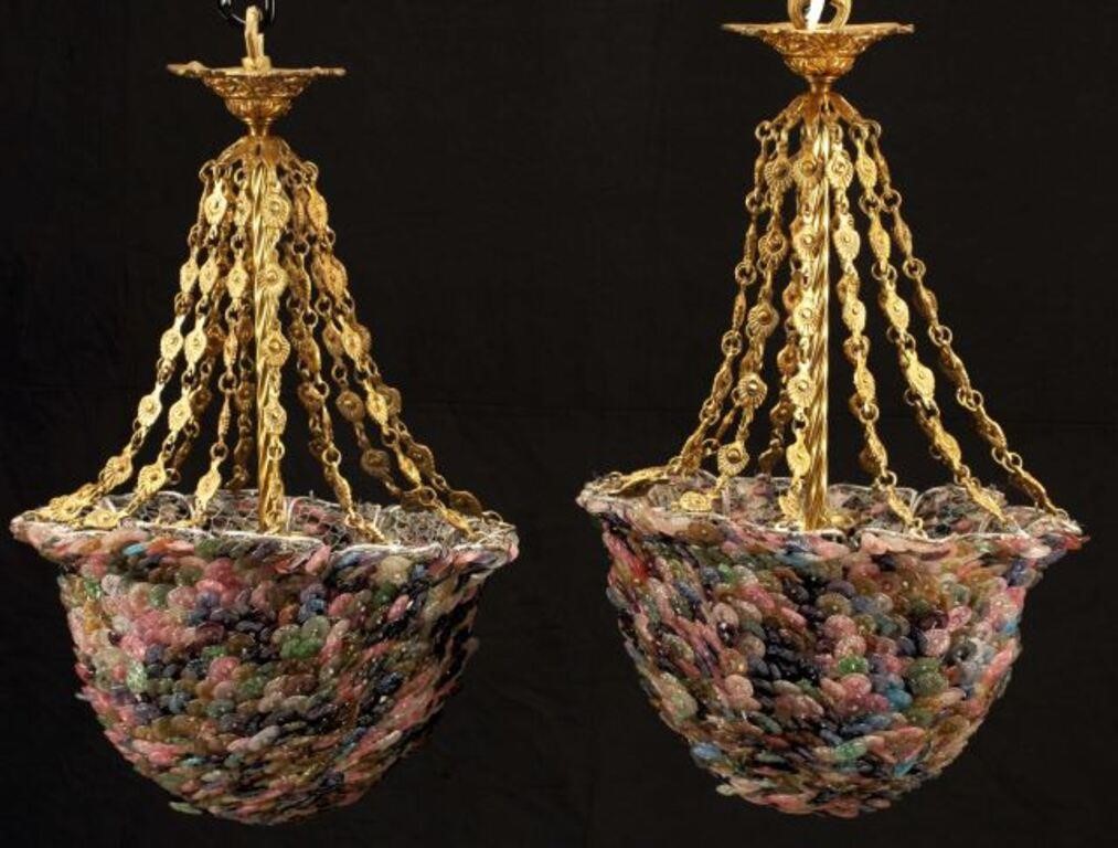 (2) BRONZE DORE & COLORED GLASS