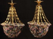 (2) BRONZE DORE & COLORED GLAS