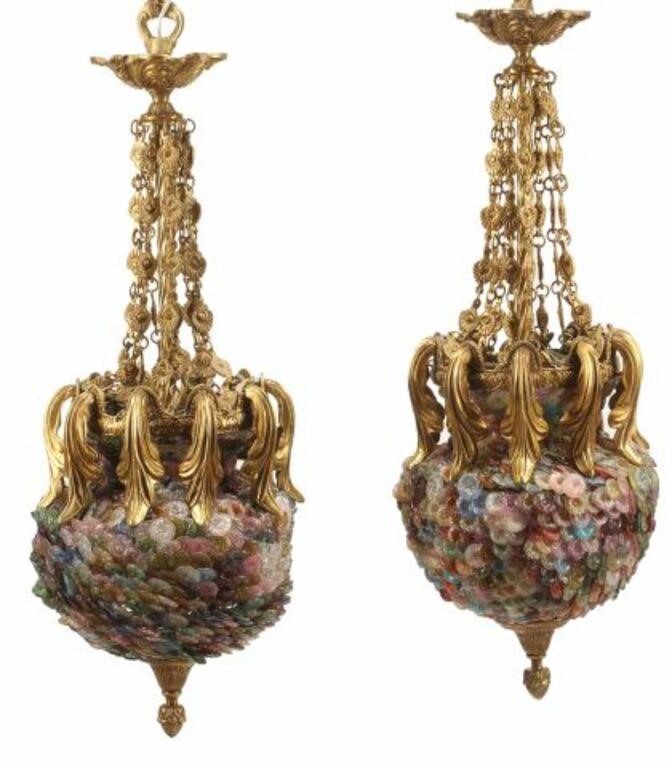 (2) BRONZE DORE & COLORED CRYSTAL
