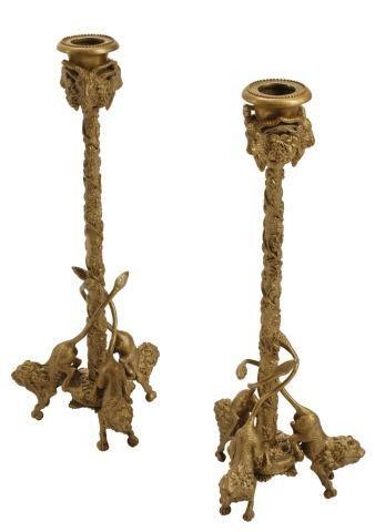 (2) BRONZE DORE LION